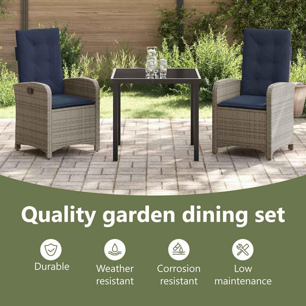 vidaXL Set of 2 Adjustable Garden Chairs - Grey Poly Rattan Armchairs with Cushions and Adjustable Backrest - Navy Blue - Comfortable Outdoor Chairs for Table - Perfect for Your Garden or Patio - QUORE