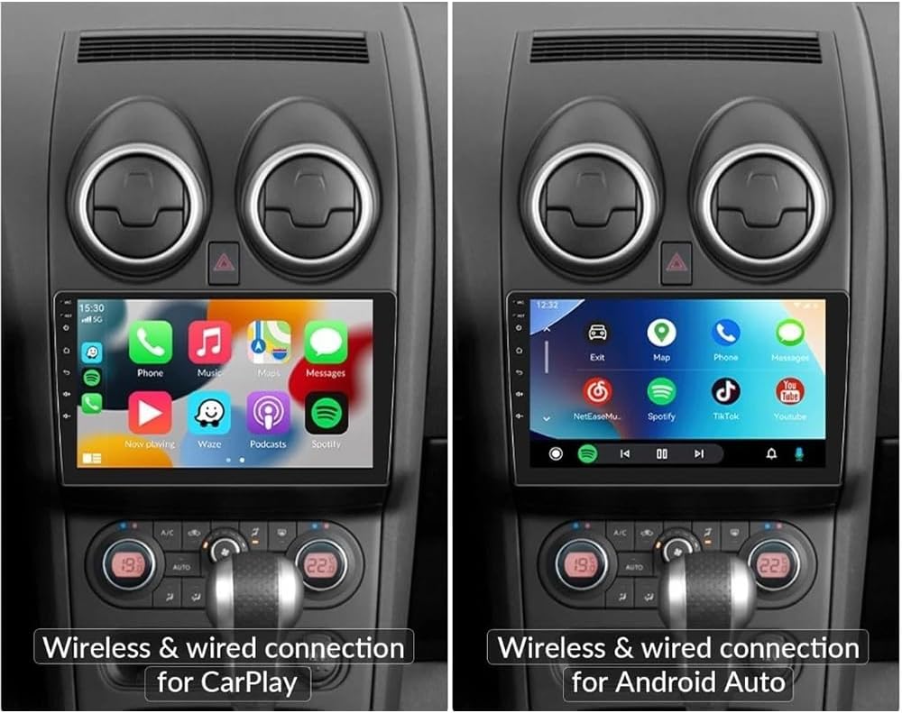 Android 14 autoradio voor Nissan Qashqai J10 2007-2016, 2 DIN Radio met CarPlay Android Auto navigatie wifi 9-inch IPS-touchscreen met Bluetooth FM/RDS + achteruitrijcamera Mirror Link 2+32G