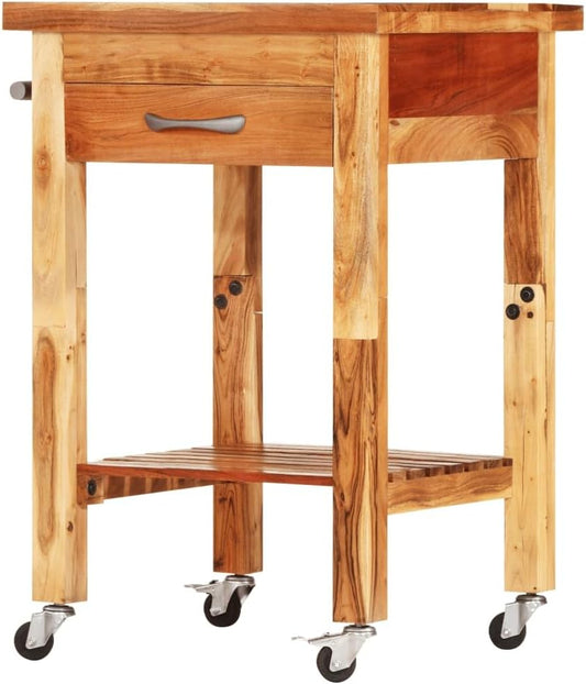 Keukenwagen – Keukentrolley – Serveerwagen – Opbergwagen – Keukenrek – Massief Acaciahout – 4 Zwenkwielen Met Rem – Compact 55x55x89 cm