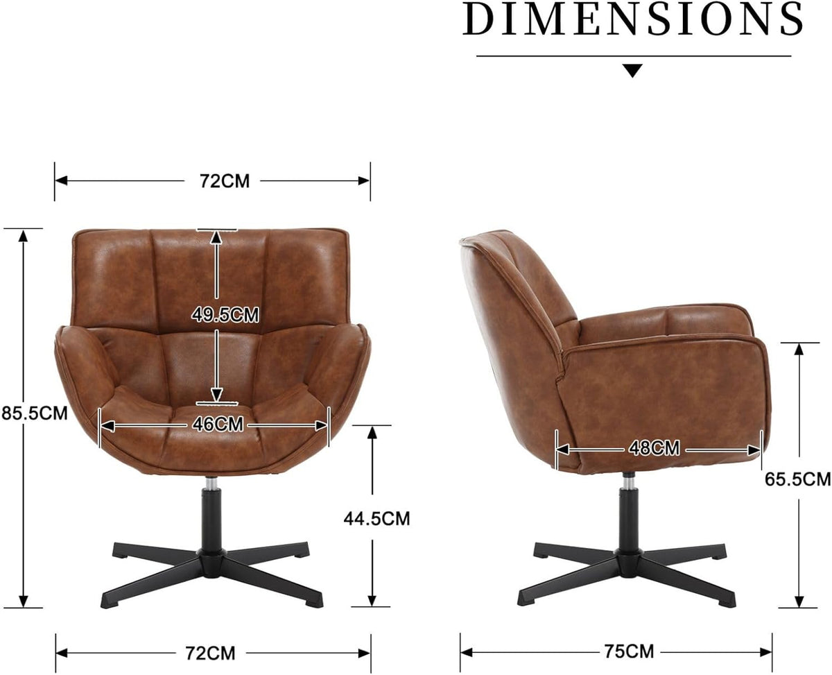 chairus Accent fauteuil voor woonkamer, draaibare kuipstoel in PU-leer, gestoffeerd, gelegenheidsfauteuil met metalen poten (bruin)