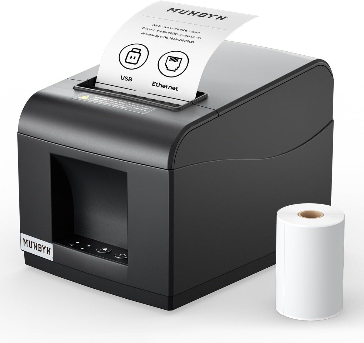 MUNBYN ITPP072 Bondrukcer Thermoprinter, 80 mm, POS-printer met USB + LAN-aansluiting, ontvangstprinter, compatibel met Android, Windows ChromeOS Linux, ondersteunt geen bluetooth-verbinding