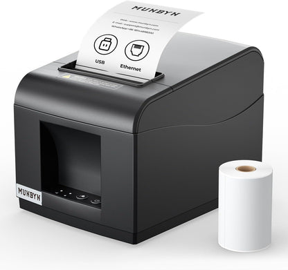 MUNBYN ITPP072 Bondrukcer Thermoprinter, 80 mm, POS-printer met USB + LAN-aansluiting, ontvangstprinter, compatibel met Android, Windows ChromeOS Linux, ondersteunt geen bluetooth-verbinding
