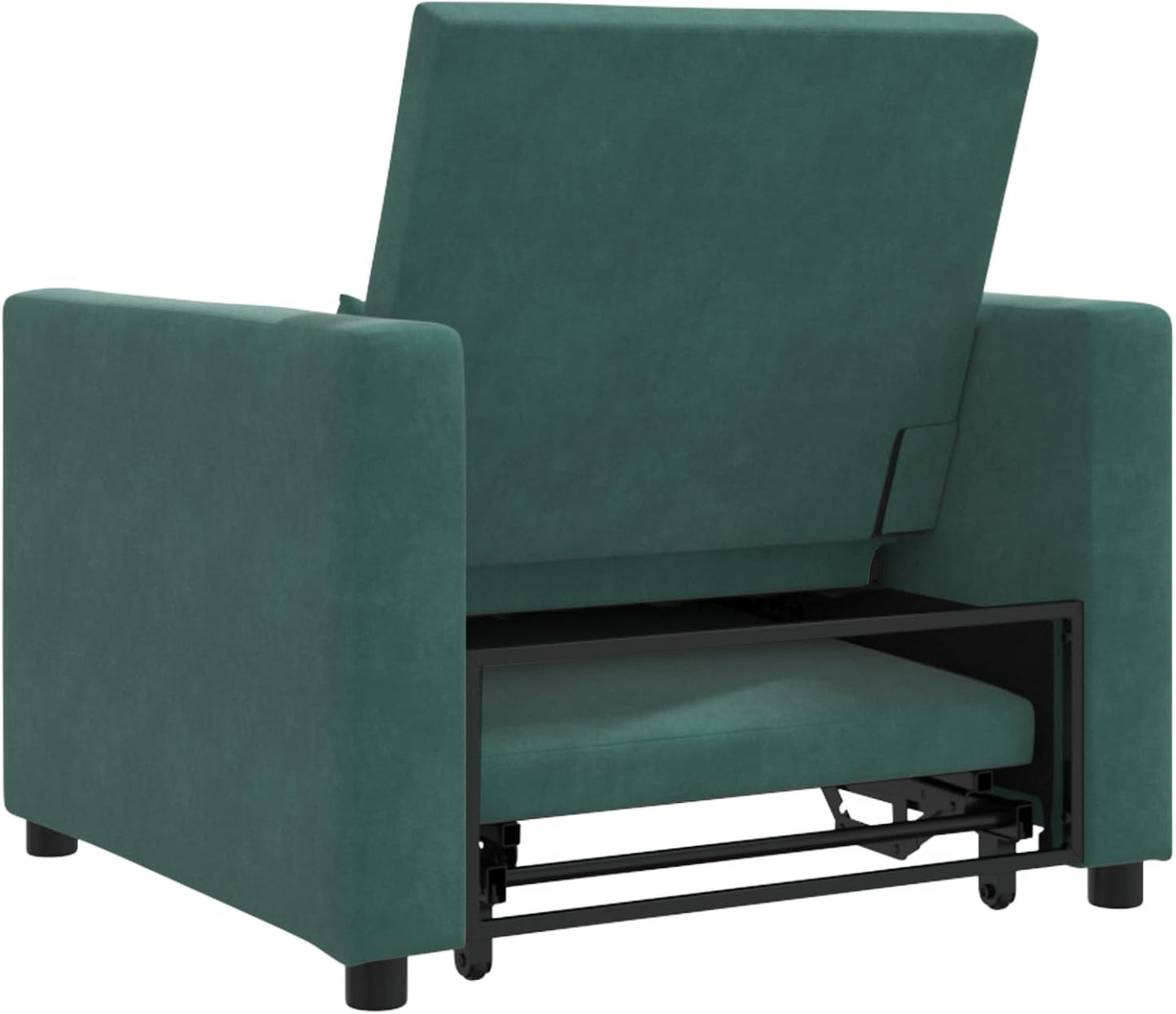 Donkergroene Fluwelen Stoel – Slaapbank – Omvormbare Zitplaats – Relaxstoel – Logeerbed – Comfortabele Boxkussens – Ruimtebesparend Design