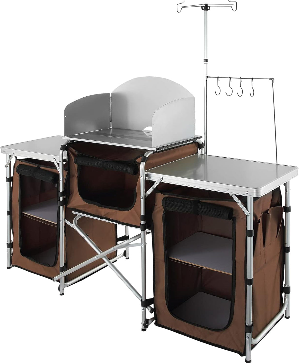 VEVOR Snelle installatie voor picknick, BBQ, RV reizen, ontworpen hout aluminium, bruin, 3 kasten