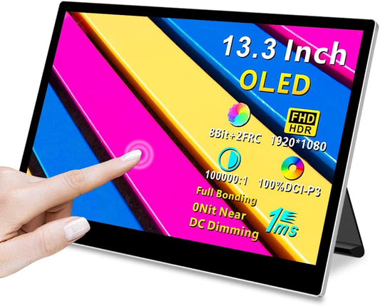 Portable Monitor Touch Screen - 13.3" OLED Full HD 1080P, Portable Display 1ms, 100% DCI-P3, USB C Portable Monitor Lightweight HDMI Mobile Monitor for Laptop/MacBook/PC/Game Consoles - QUORE