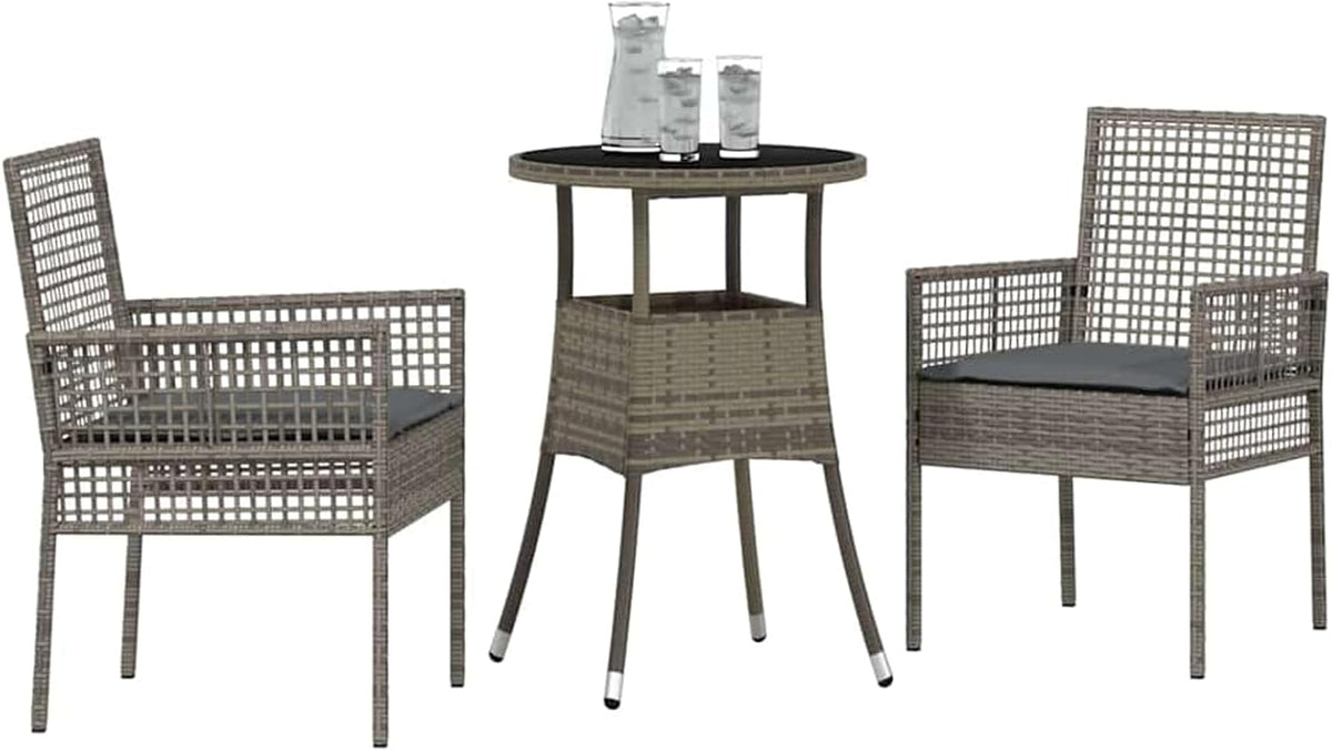 Gecheer Garden Furniture Set, Durable Poly Rattan Dining Set with Rectangular Table, 60 x 75 cm, Grey, Weatherproof, for Two People, Ideal for Balcony and Patio 3334945 - QUORE