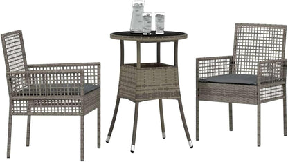 Gecheer Garden Furniture Set, Durable Poly Rattan Dining Set with Rectangular Table, 60 x 75 cm, Grey, Weatherproof, for Two People, Ideal for Balcony and Patio 3334945 - QUORE