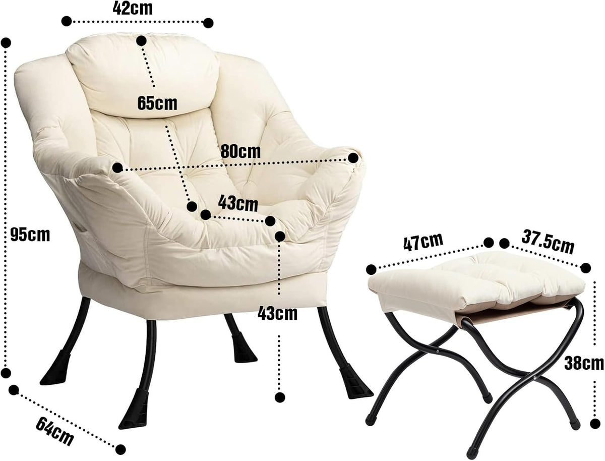 HollyHOME Relax Fauteuil met Voetenbank Woonkamer Stoel Slaapkamer Stoel Lounge Stoel met Armleuningen Leesstoel Accentstoel met Stalen Frame, Beige
