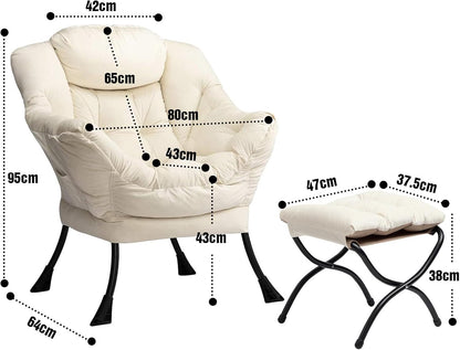 HollyHOME Relax Fauteuil met Voetenbank Woonkamer Stoel Slaapkamer Stoel Lounge Stoel met Armleuningen Leesstoel Accentstoel met Stalen Frame, Beige