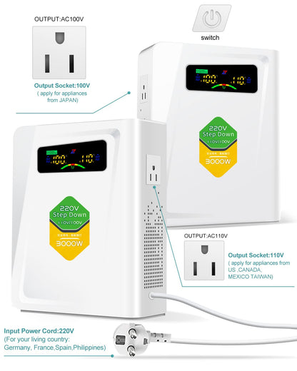 ZHENGXI ELECTRIC 3000W spanningsomvormer 230v naar 110V, Step Down Transformer Voltage Converter 220V to 110V
