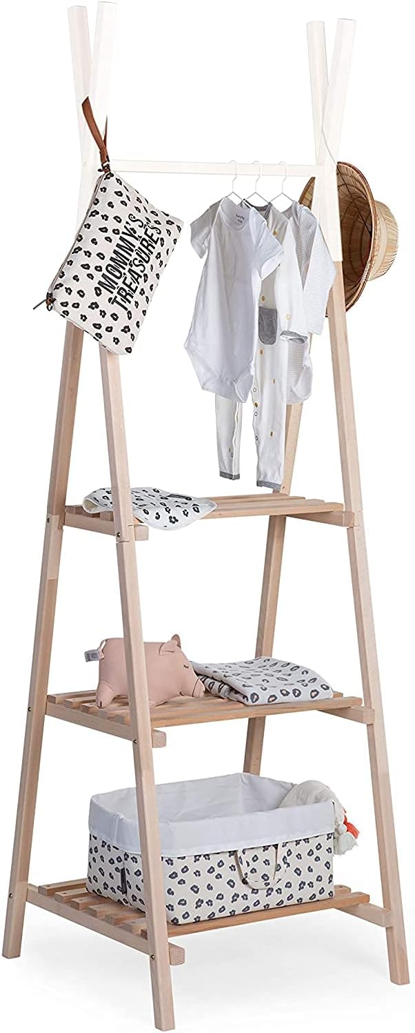 Childhome; Kledingkast; Kledingkast; opbergkast voor kinderkamer; tipi-vorm; beukenhout; robuust; 197 x 60 cm; kleur natuurlijk hout; wit