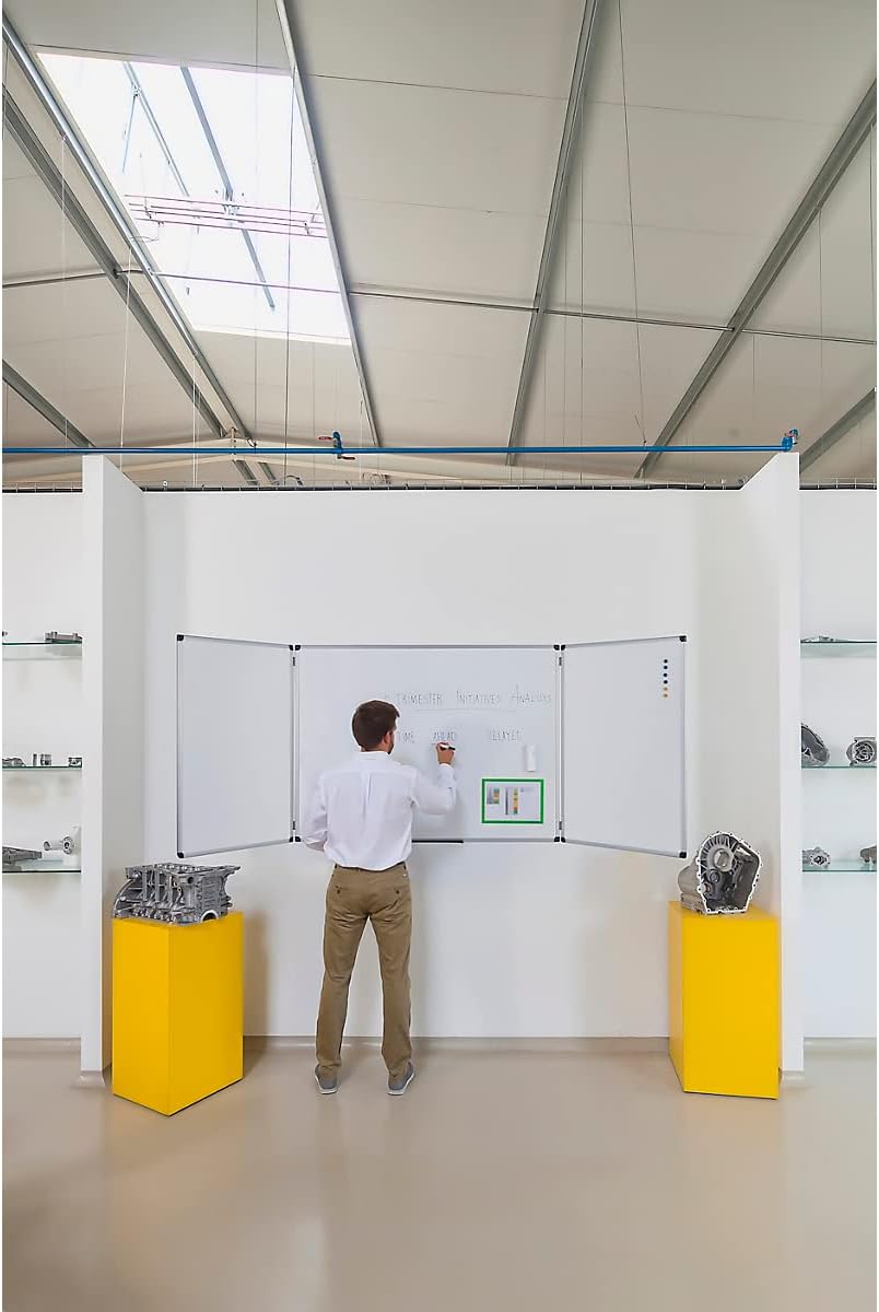 Bi-Office Maya Trio Whiteboards, Magnetisch Oppervlak van Gelakt Staal, Aluminium Omlijsting, Formaat Open 180x60 cm, Geloten 90x60 cm