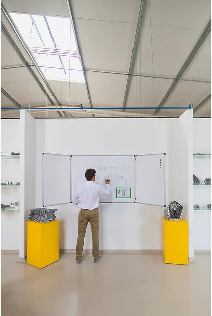 Bi-Office Maya Trio Whiteboards, Magnetisch Oppervlak van Gelakt Staal, Aluminium Omlijsting, Formaat Open 180x60 cm, Geloten 90x60 cm