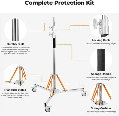 Lichtstatief met wieltjes – Lampstatief – C-statief – C-standaard – Fotografie-galgenstatief – Roestvrij staal – 30 kg draagvermogen, 130-330 cm verstelbaar