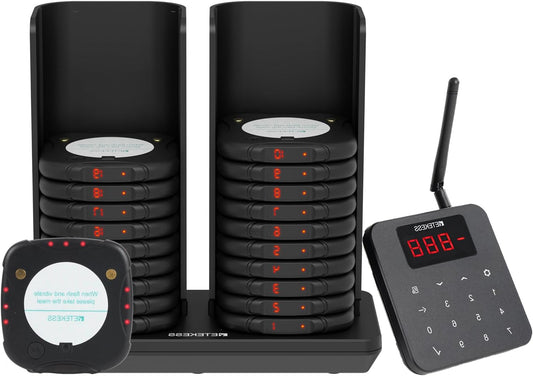 Retekess TD186 Restaurant Pager System, Buzzers For Restaurants, Range 600M, Anti-Dumping Design, One-Button Mute, 64 Prompt Modes, 20 Pagers For Food Trucks, Hotels, Churches, Bars - QUORE