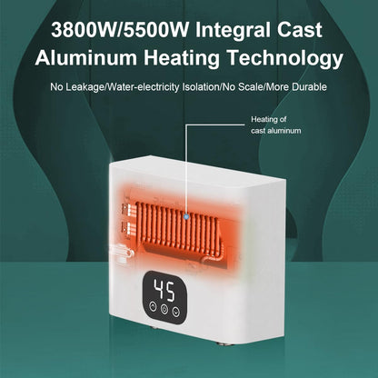 Elektrische instant doorstroomboiler, keuken, kleine boiler met led-temperatuurweergave, 220 V, 5500 W, voor keuken en badkamer