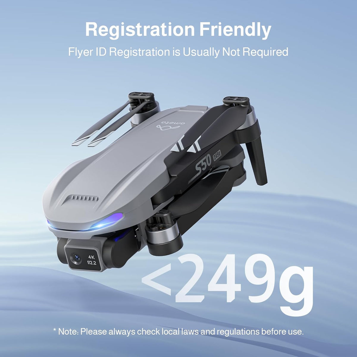 Ameta Drone met Camera 4K Professional met GPS, S50 Lite FPV Drone voor Kinderen en Volwassenen met Automatische Terugkeer/ 50 Minuten Vliegtijd/Follow Me/Intelligente Modus, Minder dan 249 g
