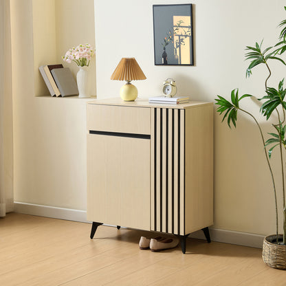 Modern Shoe Cabinet with Double Doors & Single Drawer - Adjustable Shelves, Space-Saving Storage for Hallway, Living Room, Bedroom - Lightweight Metal Construction