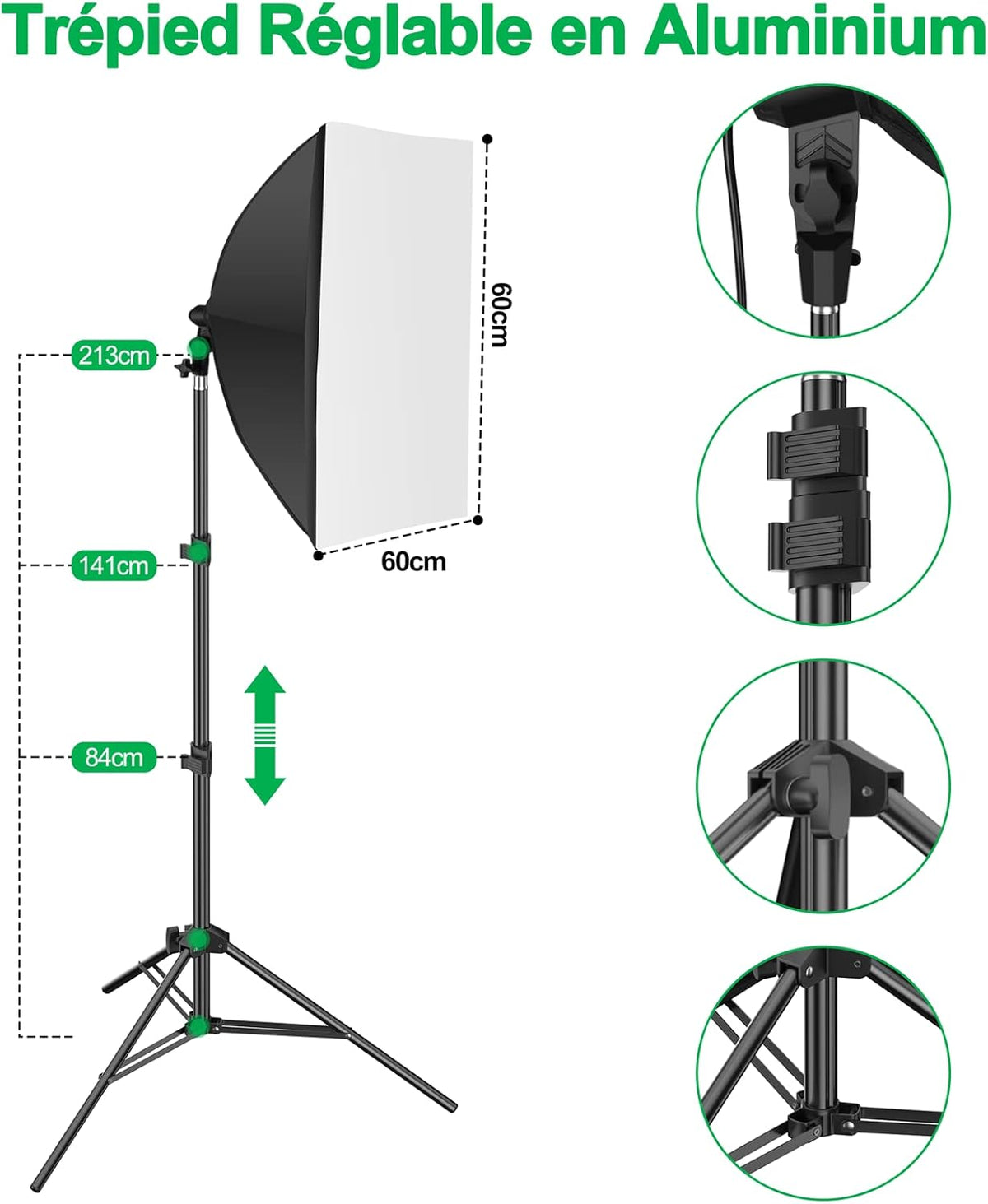 EMART Fotostudio-set, 2,6 m x 3 m, fotostudio achtergrondsysteem met 3 achtergronden + standaard + softbox set + reflector 5-in-1 + paraplu's voor fotostudio, productportret, video fotografie