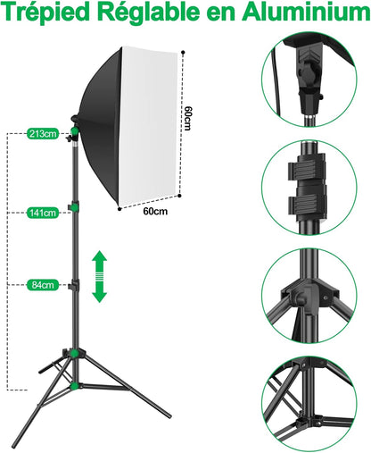 EMART Fotostudio-set, 2,6 m x 3 m, fotostudio achtergrondsysteem met 3 achtergronden + standaard + softbox set + reflector 5-in-1 + paraplu's voor fotostudio, productportret, video fotografie