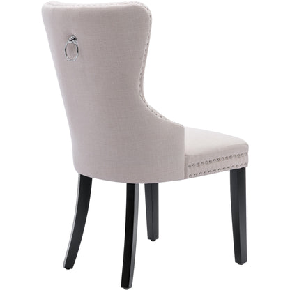 Linnen Eetkamerstoel – Stoel – Eetkamerstoel Set – Designstoel – Woonkamerstoel – Set van 6 – Beige Linnen Bekleding – Stevige Eiken Poten met Chroomaccenten