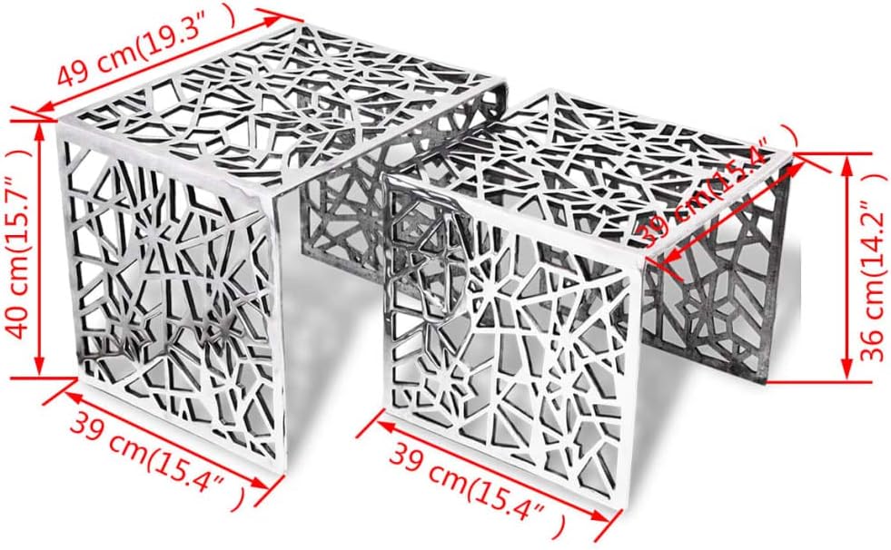 vidaXL 2x Side Table Square Aluminium Silver colored Side Table Table