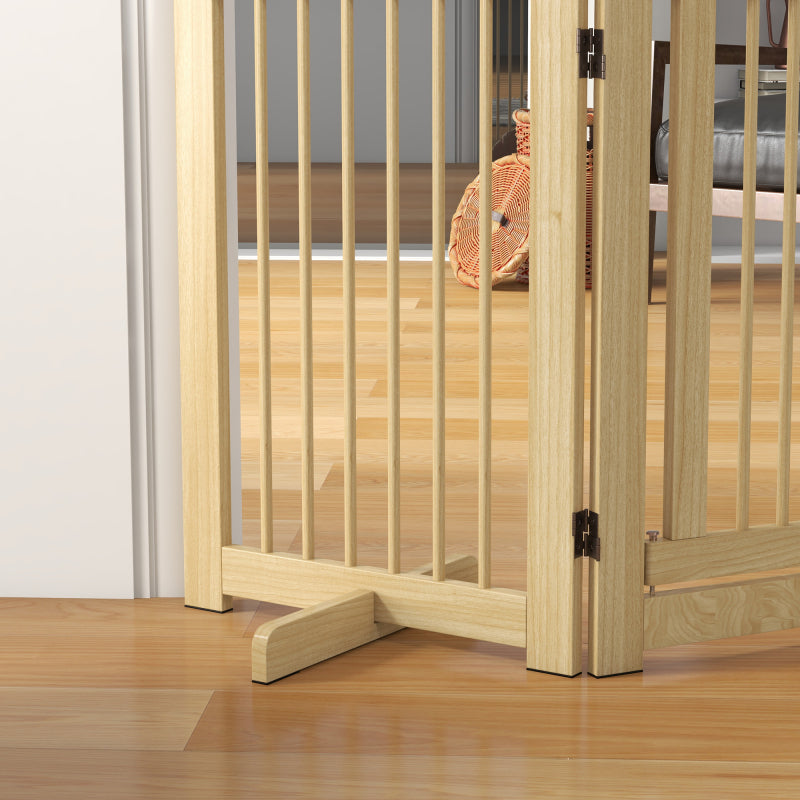 Hondenrek – Hondenhek – Hondenbarrière – Veiligheidshek – Houten Hondenbarrière – 4-delig Vouwbaar – Met Deur – Vrijstaand Met 2 Steunpoten – Afm. 204x75 cm