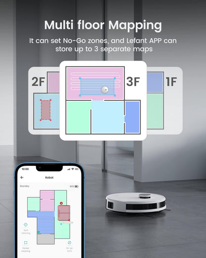 Robotstofzuiger – Robotstofzuiger met dweilfunctie – Automatische Zuiger – Smarte Stofzuiger – Dweilrobot – 5500 Pa Zuigkracht – LiDAR Navigatie met Virtuele Zones