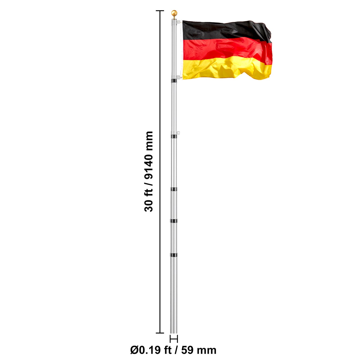 Vlaggenstok – Vlaggenmast – Telescopische Mast – Uitschuifbare Vlaggenstok – Aluminium Mast – 9 Meter Hoogte – Weerbestendig Aluminium