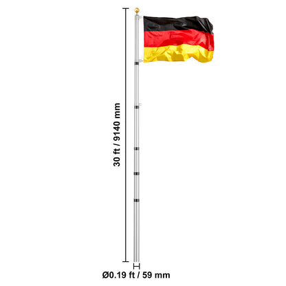 Vlaggenstok – Vlaggenmast – Telescopische Mast – Uitschuifbare Vlaggenstok – Aluminium Mast – 9 Meter Hoogte – Weerbestendig Aluminium