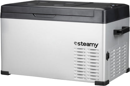 Steamy-E Single Zone 30, Elektrische Compressor Koelbox, 27 Liter, Zilver, 12V/230V, voor vriezen en koelen van -20 tot +20, ideaal voor op de camping