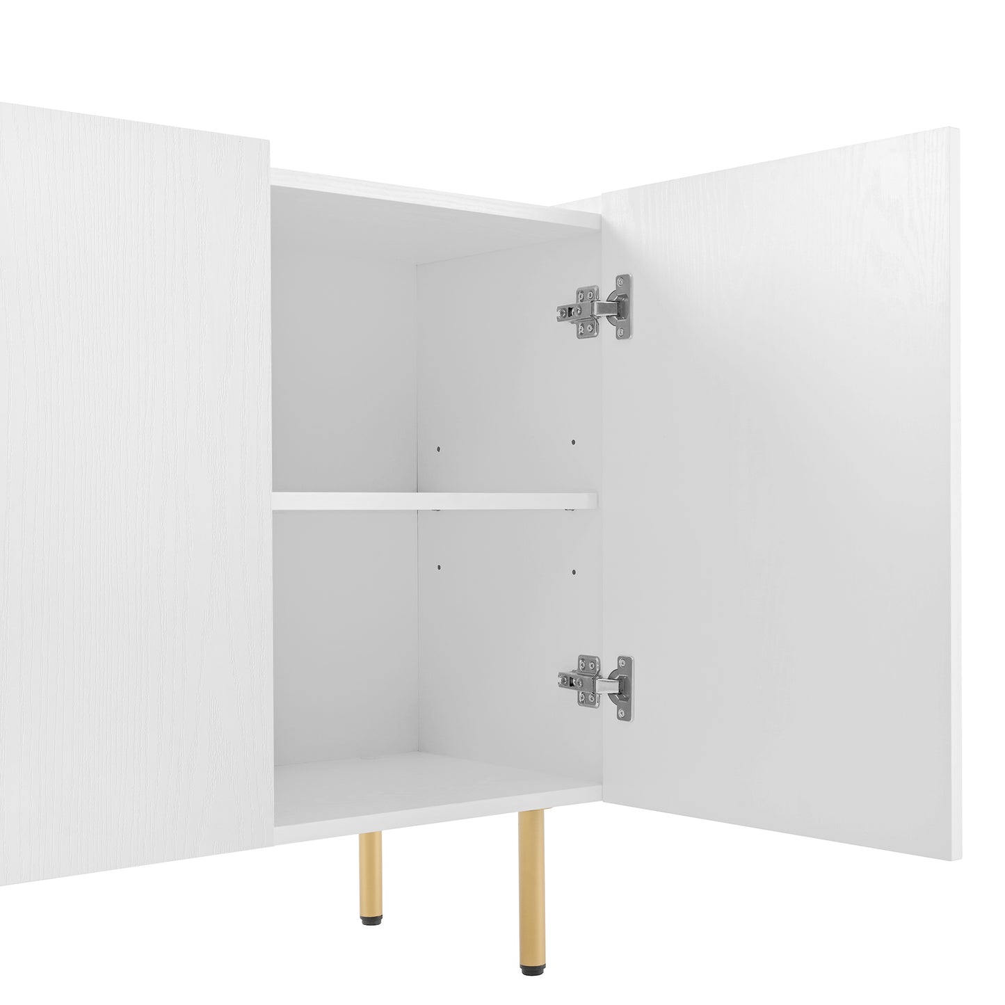 BTM Sideboard Cabinet with 2 Doors & 2 Open Shelves (Sideboard, Dresser, Storage Cabinet), Metal Frame, Glass Top, 120×40×77.5 Cm