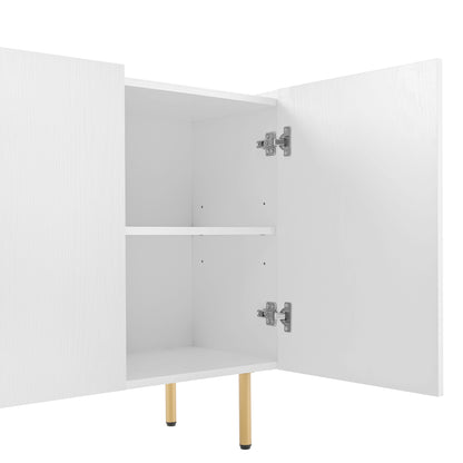 BTM Sideboard Cabinet with 2 Doors & 2 Open Shelves (Sideboard, Dresser, Storage Cabinet), Metal Frame, Glass Top, 120×40×77.5 Cm