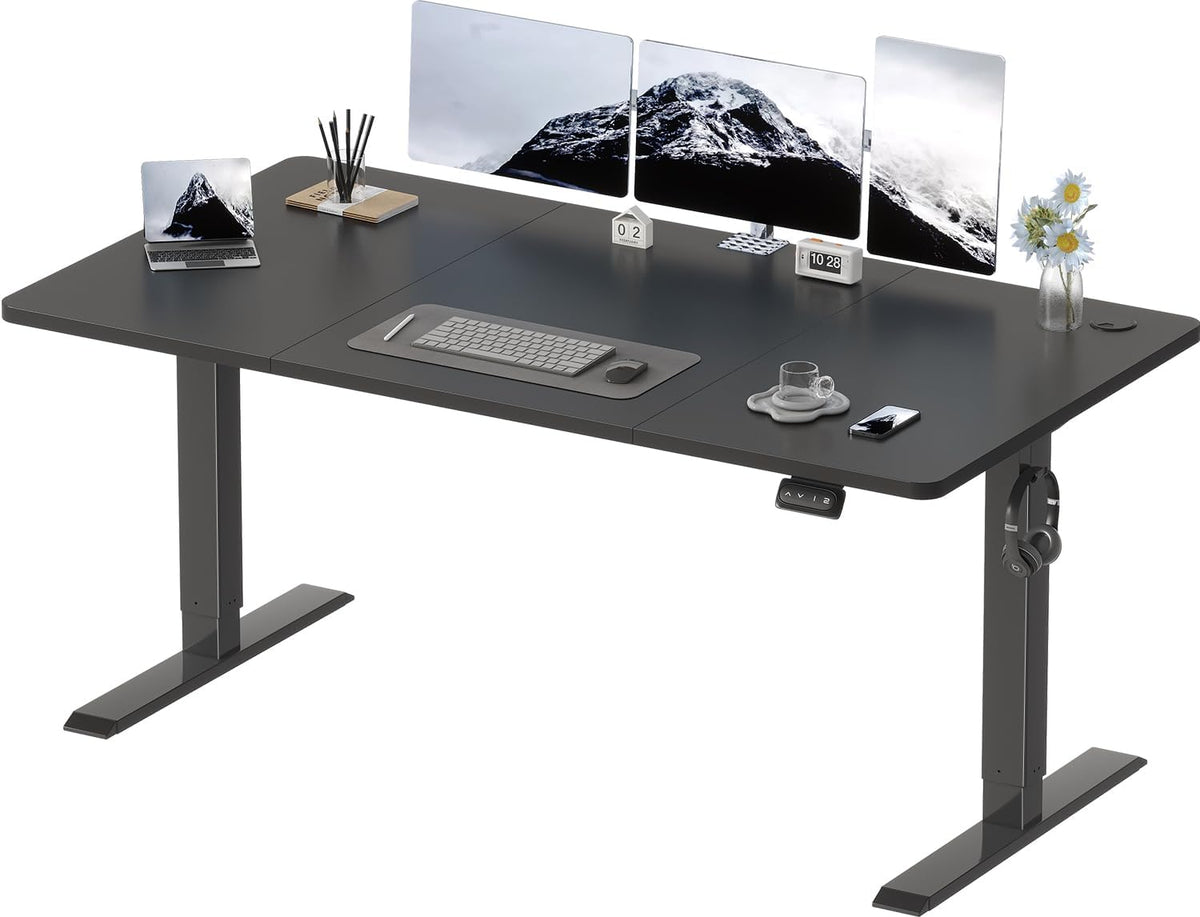 Devoko Electric Height Adjustable Desk, 160 x 60cm, Standing Desk with Memory, Computer Desk, Sit-Stand Desk, for Work, Study, Black