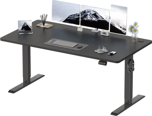 Devoko Electric Height Adjustable Desk, 160 x 60cm, Standing Desk with Memory, Computer Desk, Sit-Stand Desk, for Work, Study, Black