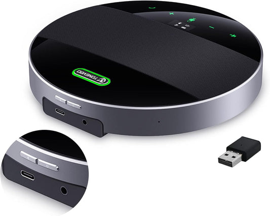 Conferentie Luidspreker en microfoon TONGVEO Bluetooth Draadloze Luidspreker AI Ruisonderdrukking, voor vergaderruimte Video Skype Call Home Office, 360º Luid en Clear Voice Pickup