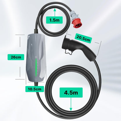 Type 2 oplaadkabel 11 KW EV oplader met CEE-stekker, [6-16A] driefasige mobiele Wallbox laadstation voor elektrische voertuigen EVSE, IEC 62196-2, 6 meter