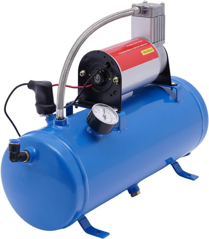 DC 12V Air Compressor Professional Compressor with Hose 150 PSI 6 Litre Tank Capacity Trumpet Compressor for Car Tyres, Boats, Air Horns, Tyre Inflating - QUORE