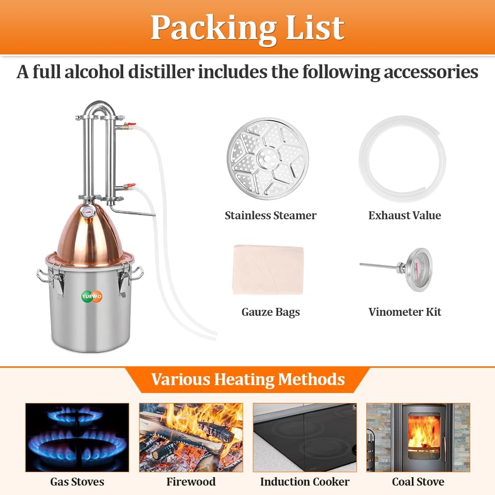 Alambiek – Distilleerketel – Stookketel – Moonshine Ketel – Thuisbrouwpakket – 10 Liter Inhoud – Roestvrij Staal Met Koperen Koepel - QUORE