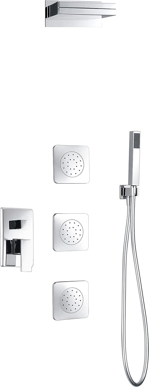 Douchegarnituur – Doucheset – Douchekop – Doucheslang – Douchekraan – Vierkant Design – Chrome Messing – Antikalk Sproeiers – Verstelbare Waterdruk