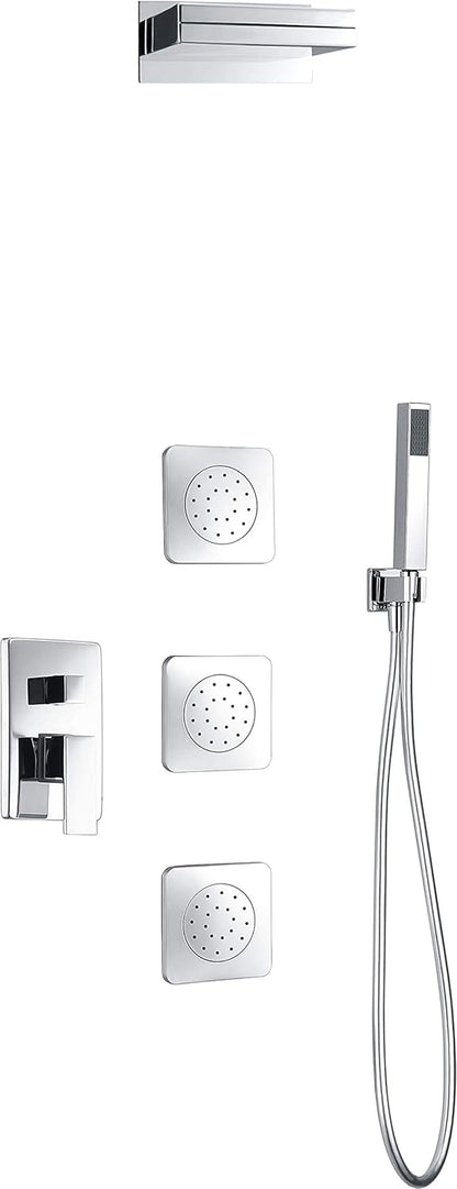 Douchegarnituur – Doucheset – Douchekop – Doucheslang – Douchekraan – Vierkant Design – Chrome Messing – Antikalk Sproeiers – Verstelbare Waterdruk