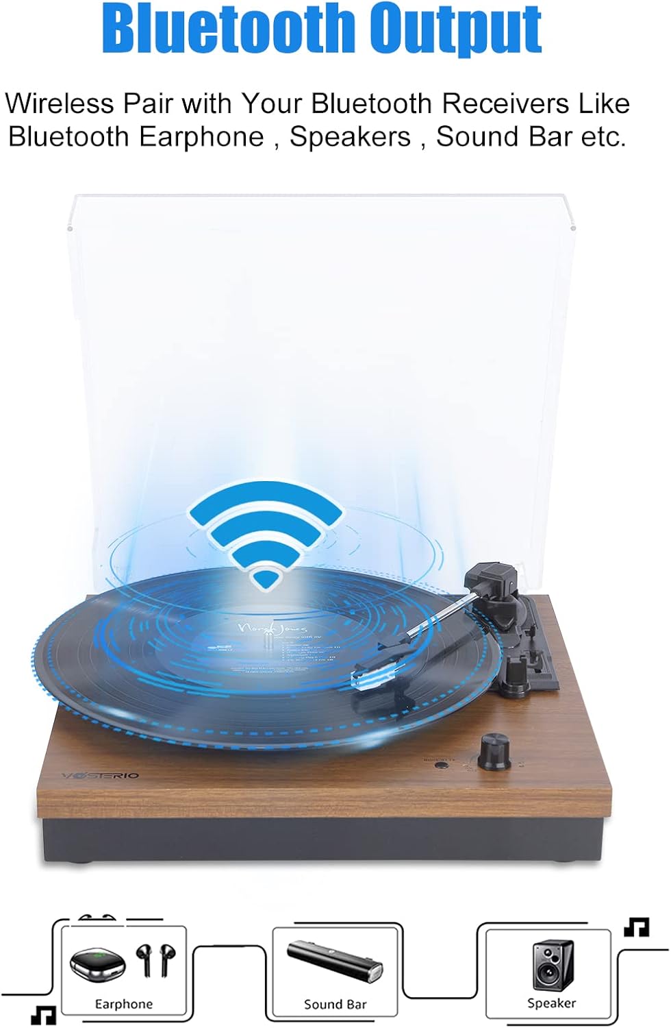 Vinyl Platenspeler – Bluetooth Platenspeler – Draaitafel – LP Speler – Grammofoon – Walnootafwerking – 2 Externe HiFi Stereoluidsprekers Van 15 W