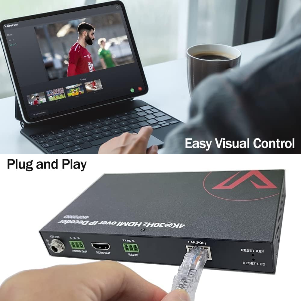AV Access 4K HDMI Extender over TCP/IP, AV Over IP Encoder met Videowall tot 8X8, 395ft (120m), Plug & Play zonder configuratie, Visuele controle, Videomatrix, PoE, RS-232 (4KIP200E)
