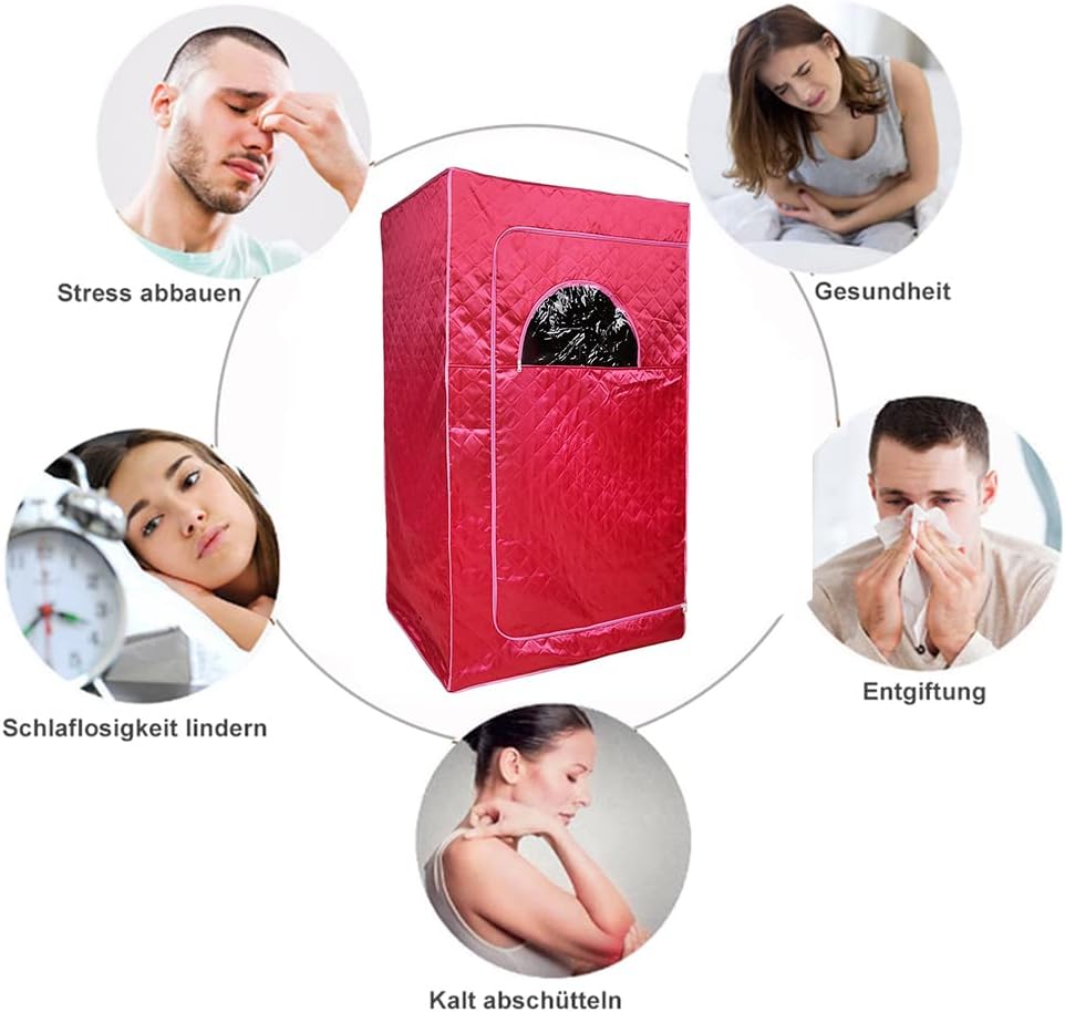 Draagbare Sauna – Inklapbare Warmtecabine – Stoomtent – Persoonlijke Spa – Sauna Tent – 1000W Vermogen – Afstandsbediening Met 9 Temperatuurniveaus – Rood - QUORE
