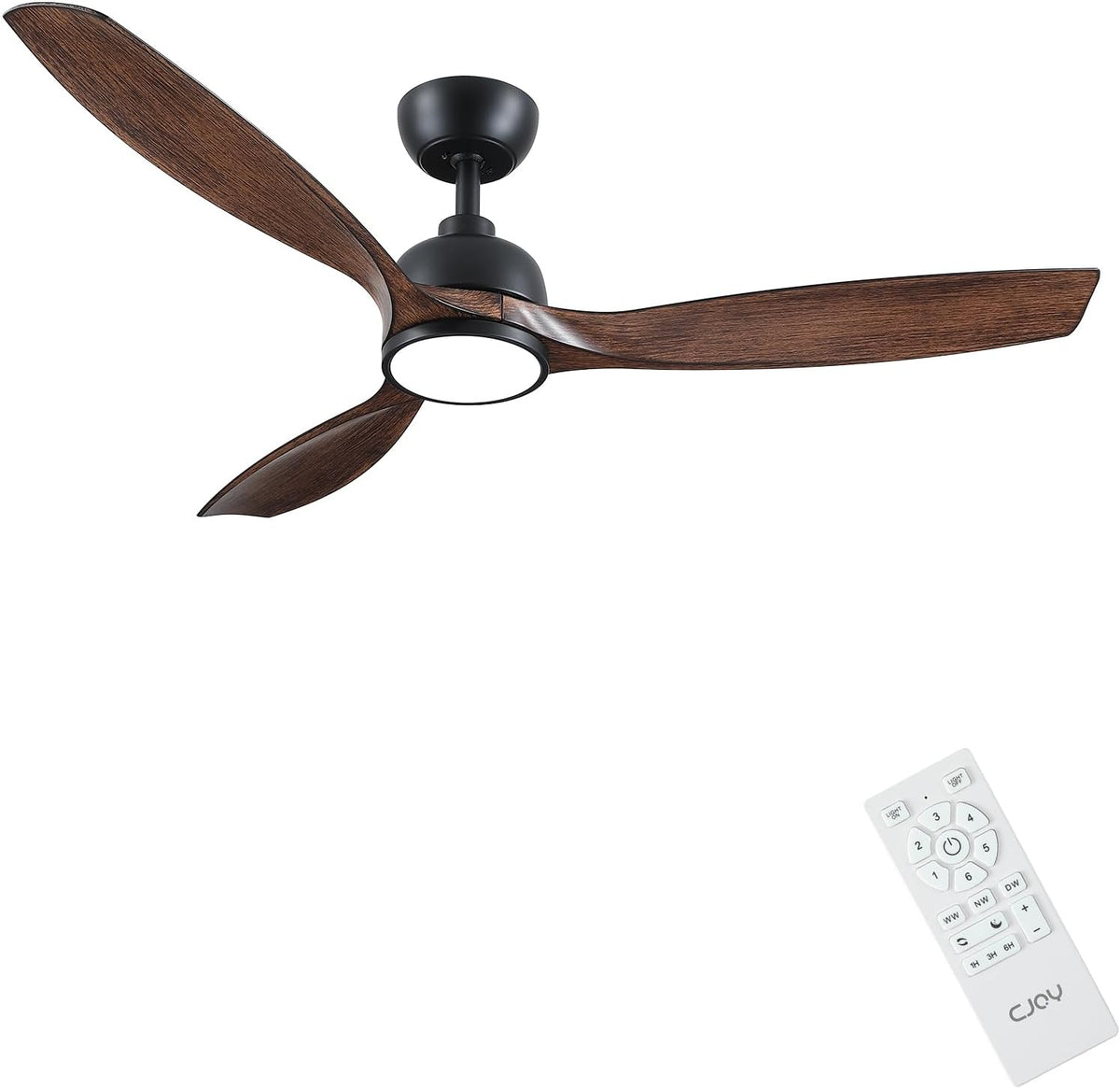 CJOY Plafondventilator met verlichting, 132 cm, plafondventilator met licht, stil, 6 snelheden, omkeerbaar, timer, geheugen 3CCT, dimbaar, houten plafondventilatoren voor slaapkamer, woonkamer, keuken