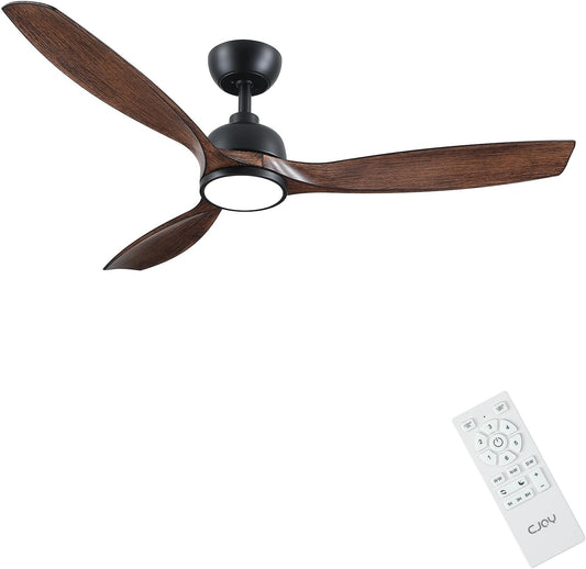 CJOY Plafondventilator met verlichting, 132 cm, plafondventilator met licht, stil, 6 snelheden, omkeerbaar, timer, geheugen 3CCT, dimbaar, houten plafondventilatoren voor slaapkamer, woonkamer, keuken