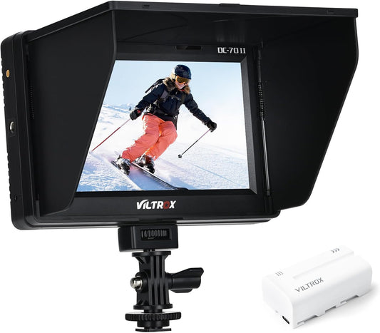 VILTROX DC-70 II 7" HD Ondersteuning 4K Signaal HDMI Ingang Camera Video Field Monitor voor DSLR Camera Camcorder met Batterij F550 Oplaadbaar