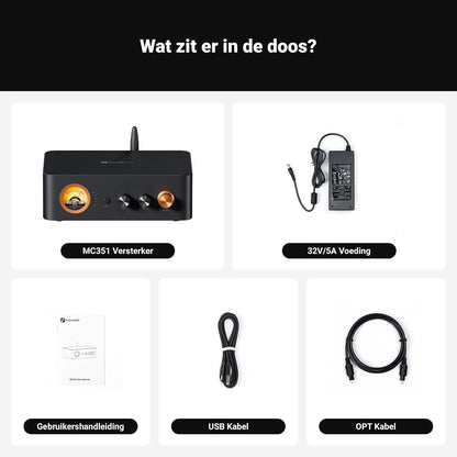 Fosi Audio MC351 Versterker Stereo 2.1 Kanaals met DAC, Home Audio Stereo Hifi Versterker, met Dubbele TPA3255 Chips, VU Meter Ontvanger met Bluetooth en USB/OPT/COAX, voor Passieve Luidsprekers