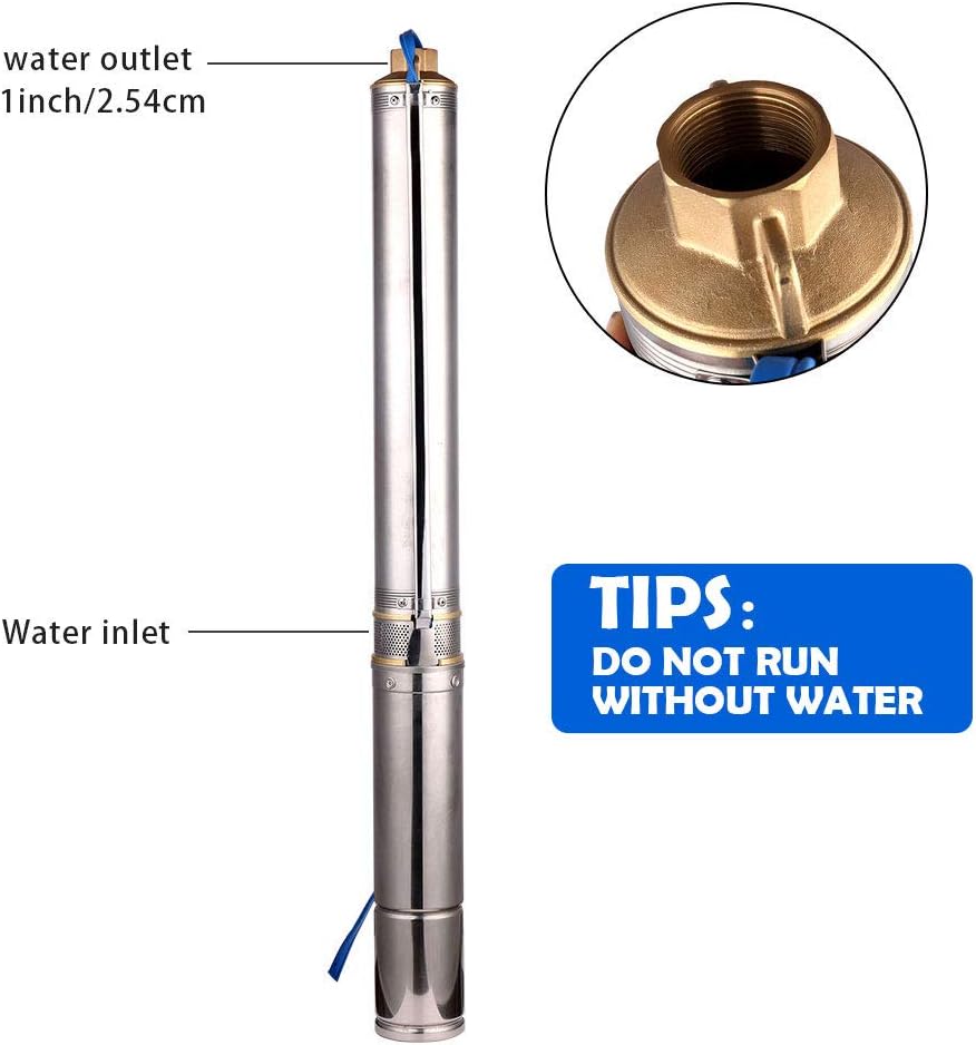 Roestvrijstalen Diepbronpomp – Dompelpomp – Tuinpomp – Fonteinpomp – Waterpomp – Compact 7 cm – Krachtig 370 W, 3300 l/u