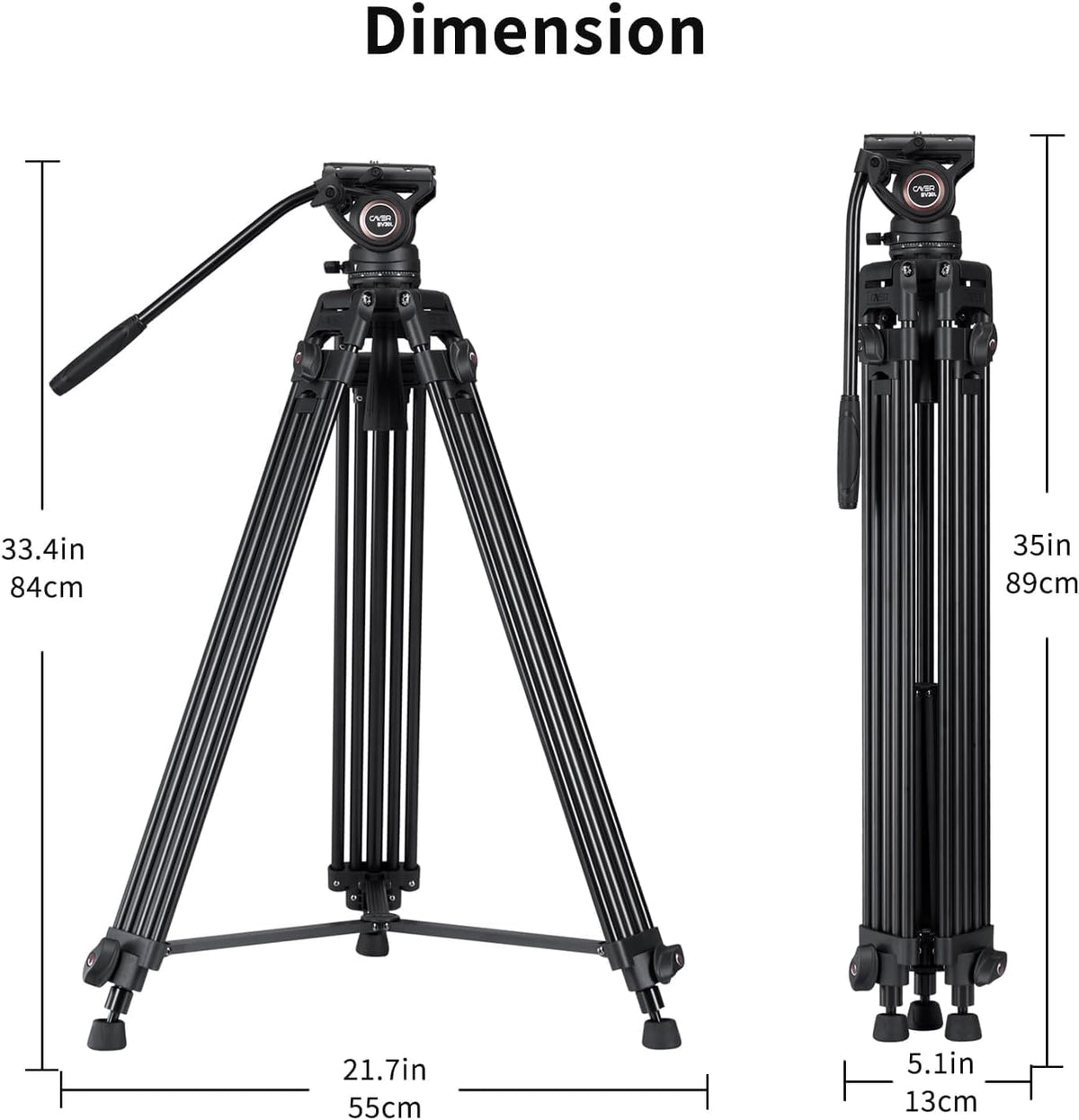 Video statiefsysteem, Cayer BV30L 72 inch- Professioneel Heavy Duty Aluminium Twin Tube Statief, K3 vloeistofkop, Mid-Level Spreader, Max Belasting 13.2 LB, DSLR Camcorder